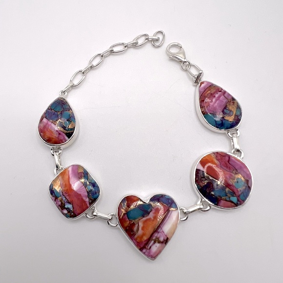 Pink Oyster Turquoise .925 Sterling Silver Bracelet - Picture 5 of 17